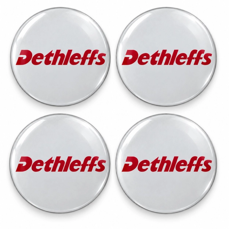 Dethleffs Doming-Aufkleber für Nabenkappen – 56 mm – 4er-Set – Schriftzug
