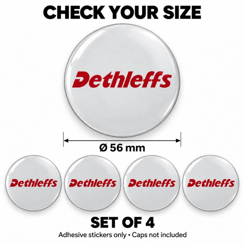 Dethleffs Doming-Aufkleber für Nabenkappen – 56 mm – 4er-Set – Schriftzug