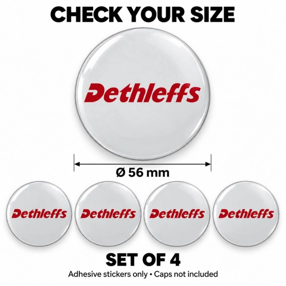 Dethleffs Doming-Aufkleber für Nabenkappen – 56 mm – 4er-Set – Schriftzug