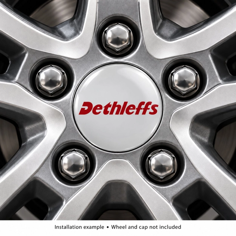 Dethleffs Doming-Aufkleber für Nabenkappen – 56 mm – 4er-Set – Schriftzug