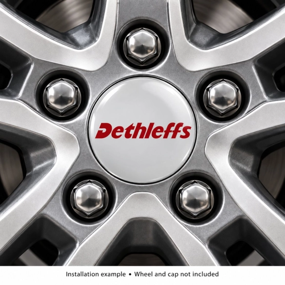 Dethleffs Doming-Aufkleber für Nabenkappen – 56 mm – 4er-Set – Schriftzug