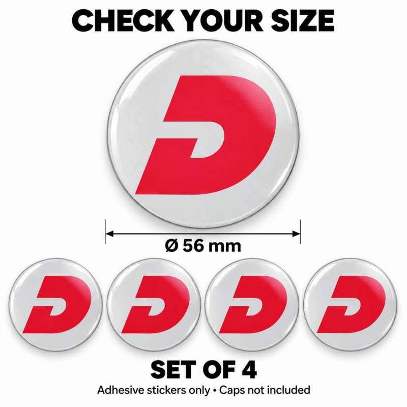 Dethleffs Doming-Aufkleber für Nabenkappen – 56 mm – 4er-Set – rotes D-Symbol