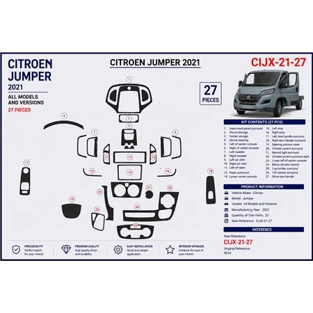 Citroen Jumper 2021 3D Armaturenbrett-Dekor-Set, 27 Teile