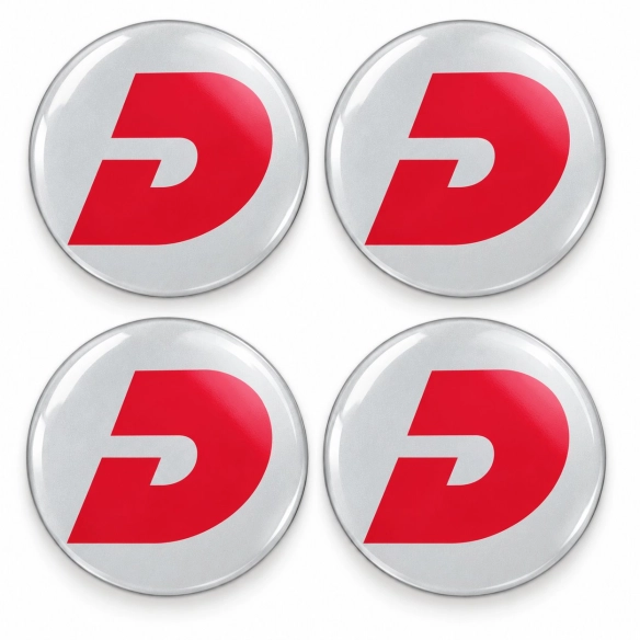 Dethleffs Doming-Aufkleber für Nabenkappen – 56 mm – 4er-Set – rotes D-Symbol