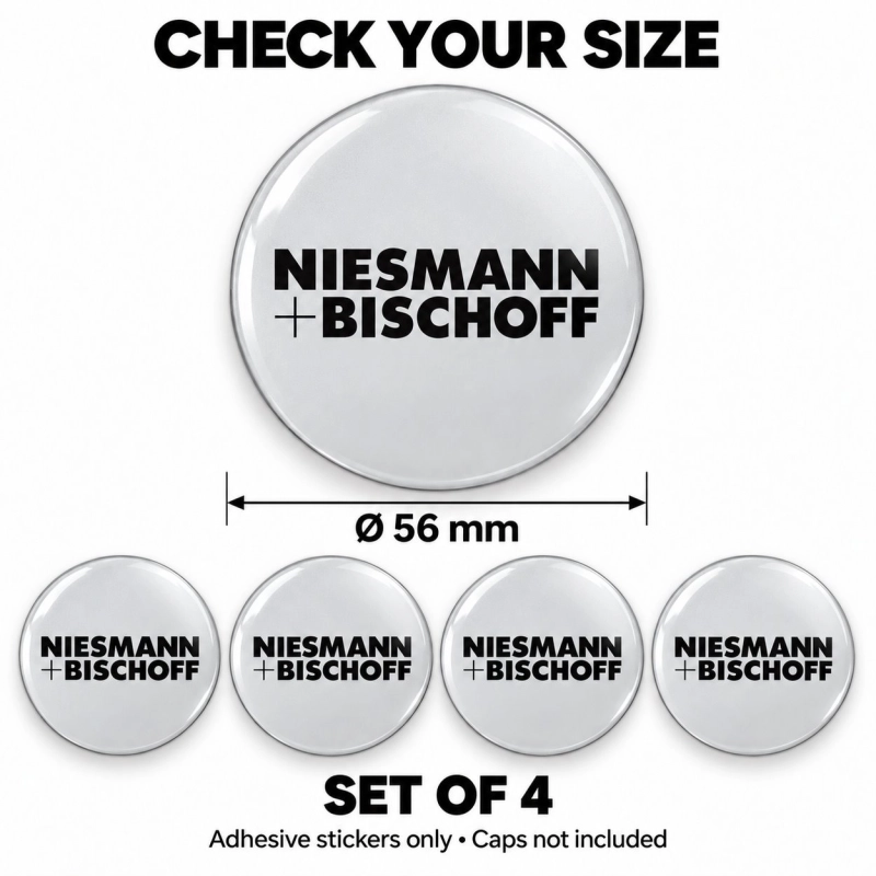 Niesmann + Bischoff Doming-Aufkleber für Nabenkappen – 56 mm – 4er-Set