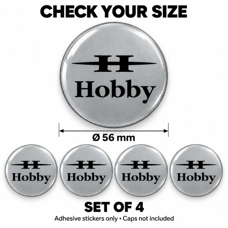 Hobby Doming-Aufkleber für Nabenkappen – 56 mm – 4er-Set – schwarzes H-Logo