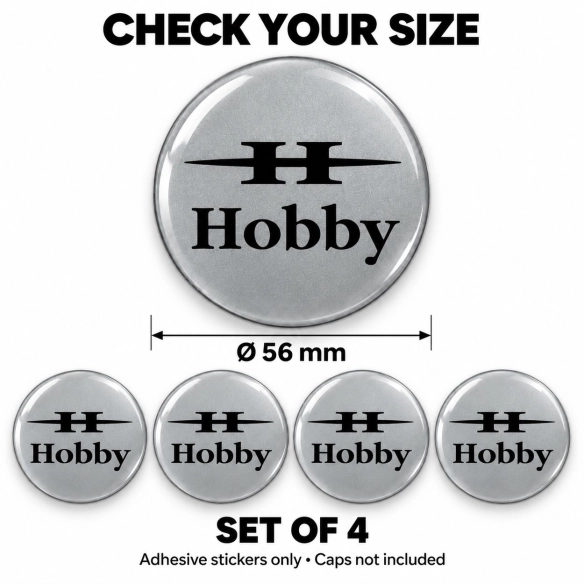 Hobby Doming-Aufkleber für Nabenkappen – 56 mm – 4er-Set – schwarzes H-Logo