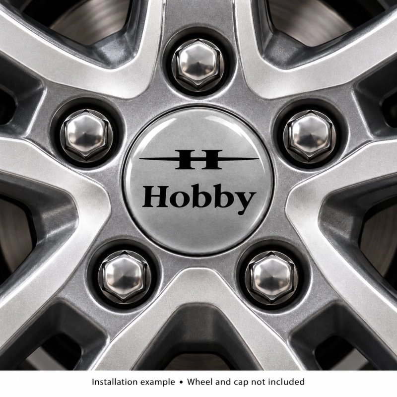 Hobby Doming-Aufkleber für Nabenkappen – 56 mm – 4er-Set – schwarzes H-Logo
