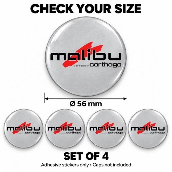 Malibu Doming-Aufkleber für Nabenkappen – 56 mm – 4er-Set