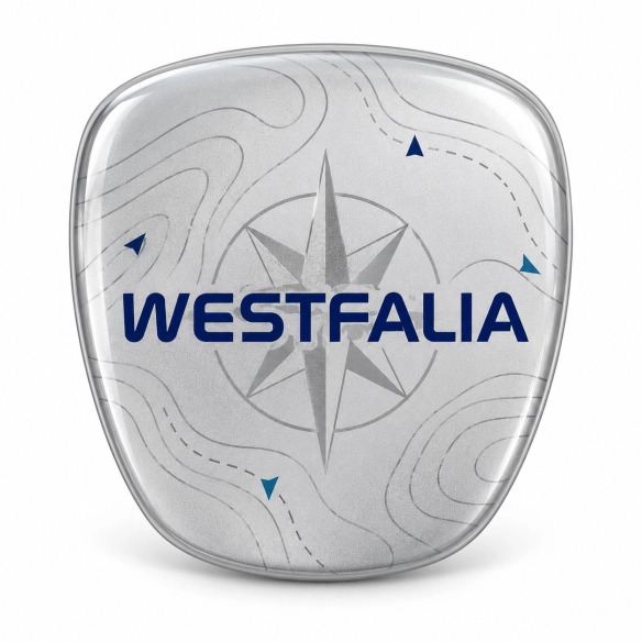 Westfalia – selbstklebender Emblem-Einsatz für den Kühlergrill | graue Metallic-Vinylfolie | 64 × 58 mm
