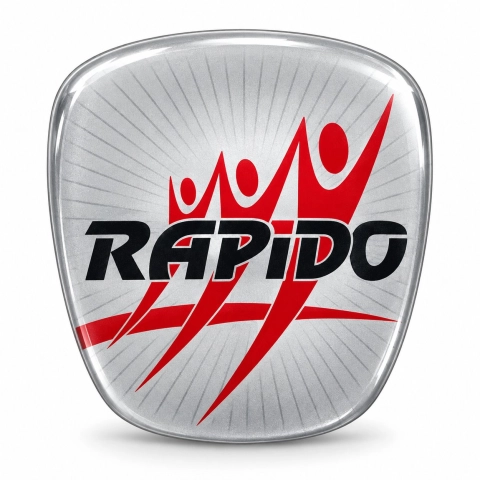 Rapido Classic – selbstklebender Emblem-Einsatz für den Kühlergrill | graue Metallic-Vinylfolie | 64 × 58 mm