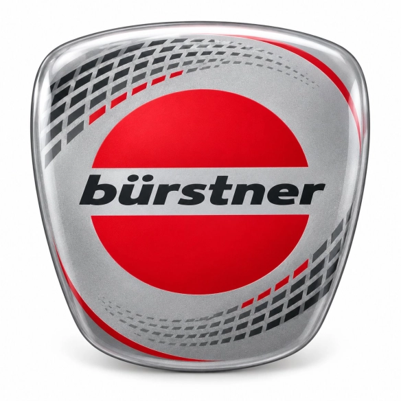 Bürstner – selbstklebender Emblem-Einsatz für den Kühlergrill | graue Metallic-Vinylfolie | 64 × 58 mm