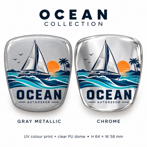 AutoDekor Ocean – selbstklebender Emblem-Einsatz für den Kühlergrill | Chromfolie | 64 × 58 mm