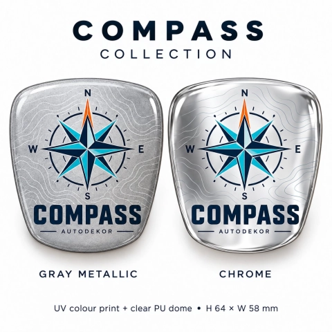 AutoDekor Compass – selbstklebender Emblem-Einsatz für den Kühlergrill | Chromfolie | 64 × 58 mm