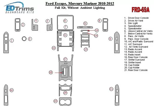 Ford Escape 2010-2012 Voll Satz Without lighting Ambient lighting BD innenausstattung armaturendekor cockpit dekor