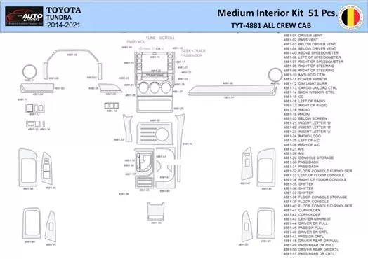 Toyota Tundra 2014-2021 Mittelkonsole Armaturendekor WHZ Cockpit Dekor 51 Teilige - 1- Cockpit Dekor Innenraum