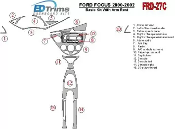 Ford Focus 2000-2002 Grundset, With Arm Rest, 2&4 Doors, 14 Parts set BD innenausstattung armaturendekor cockpit dekor