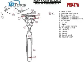 Ford Focus 2000-2002 Grundset, Without Armrest, 2&4 Doors, 14 Parts set BD innenausstattung armaturendekor cockpit dekor