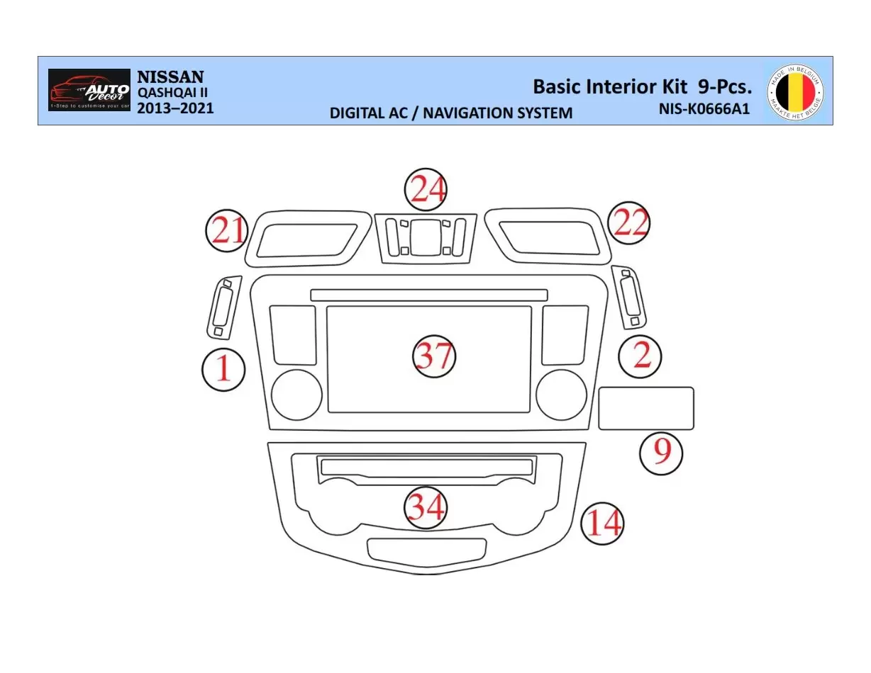 Nissan Qashqai 2018 Mittelkonsole Armaturendekor WHZ Cockpit Dekor 9 Teilige - 1- Cockpit Dekor Innenraum