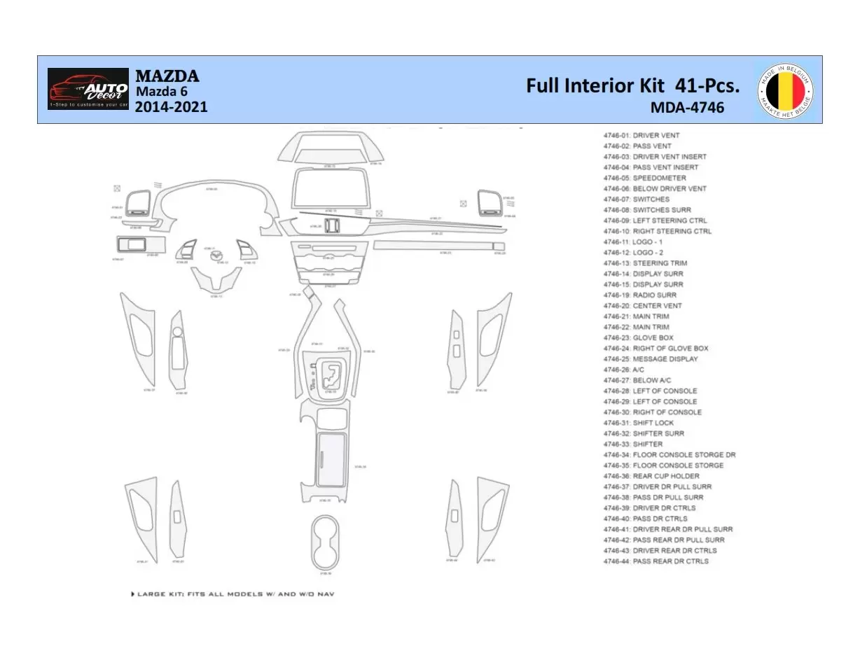 Mazda 6-2014-2021 Mittelkonsole Armaturendekor WHZ Cockpit Dekor 41 Teilige - 1- Cockpit Dekor Innenraum