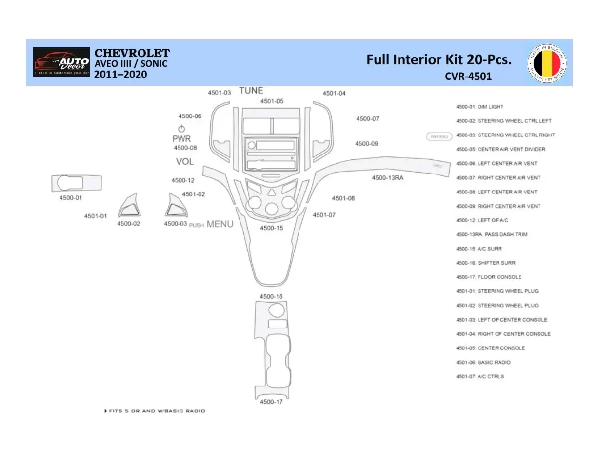 Chevrolet Aveo T300 2012–2020 Mittelkonsole Armaturendekor WHZ Cockpit Dekor 20 Teilige - 1- Cockpit Dekor Innenraum