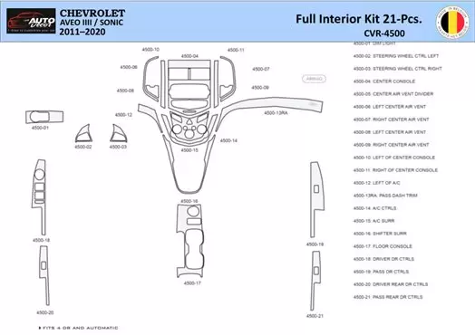 Chevrolet Aveo T300 2012–2020 Mittelkonsole Armaturendekor WHZ Cockpit Dekor 21 Teilige - 1- Cockpit Dekor Innenraum