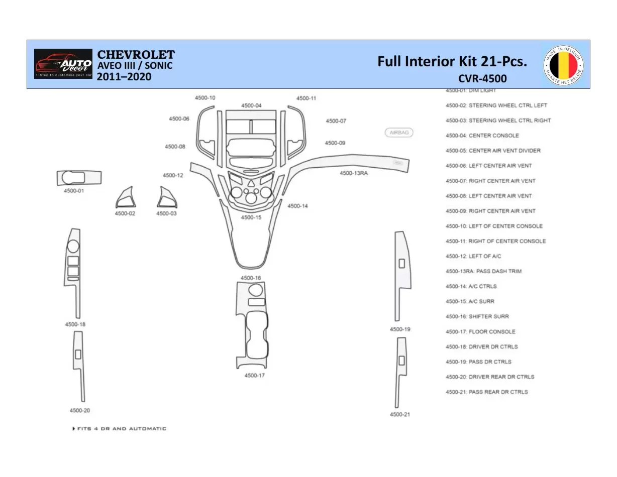 Chevrolet Aveo T300 2012–2020 Mittelkonsole Armaturendekor WHZ Cockpit Dekor 21 Teilige - 1- Cockpit Dekor Innenraum