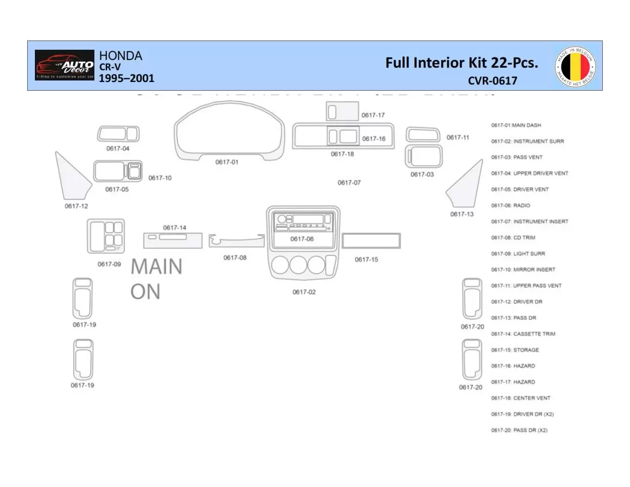 Honda CR-V 1997-2002 Mittelkonsole Armaturendekor WHZ Cockpit Dekor 22 Teilige - 1- Cockpit Dekor Innenraum
