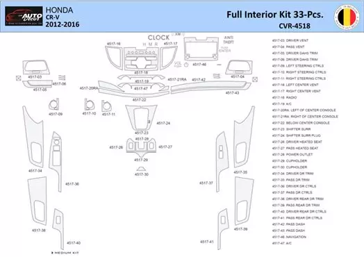 Honda CR-V 2012-2016 Mittelkonsole Armaturendekor WHZ Cockpit Dekor 24 Teilige