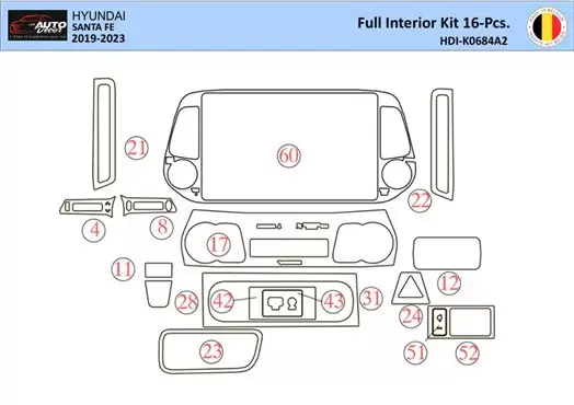 Hyundai Santa Fe 2019-2022 Mittelkonsole Armaturendekor WHZ Cockpit Dekor 31 Teilige