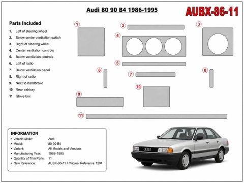 Audi 80 90 B4 1986-1995 3D Armaturenbrett-Dekor-Set, 11 Teile 2