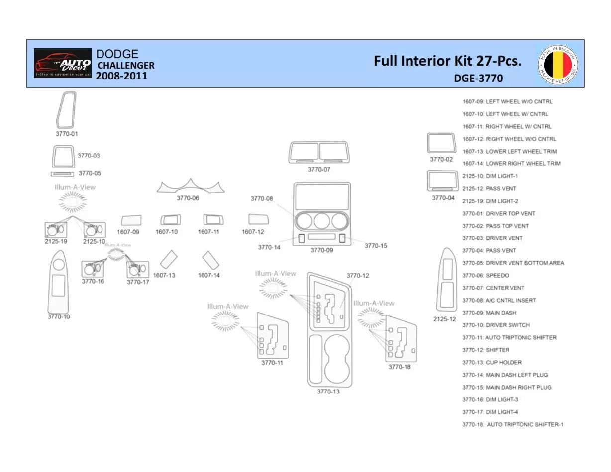 Dodge Challenger 2008-2011 Mittelkonsole Armaturendekor WHZ Cockpit Dekor 27 Teilige - 1- Cockpit Dekor Innenraum