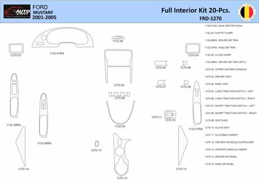 Ford Mustang 2001-2005 Mittelkonsole Armaturendekor WHZ Cockpit Dekor 20 Teilige - 1- Cockpit Dekor Innenraum