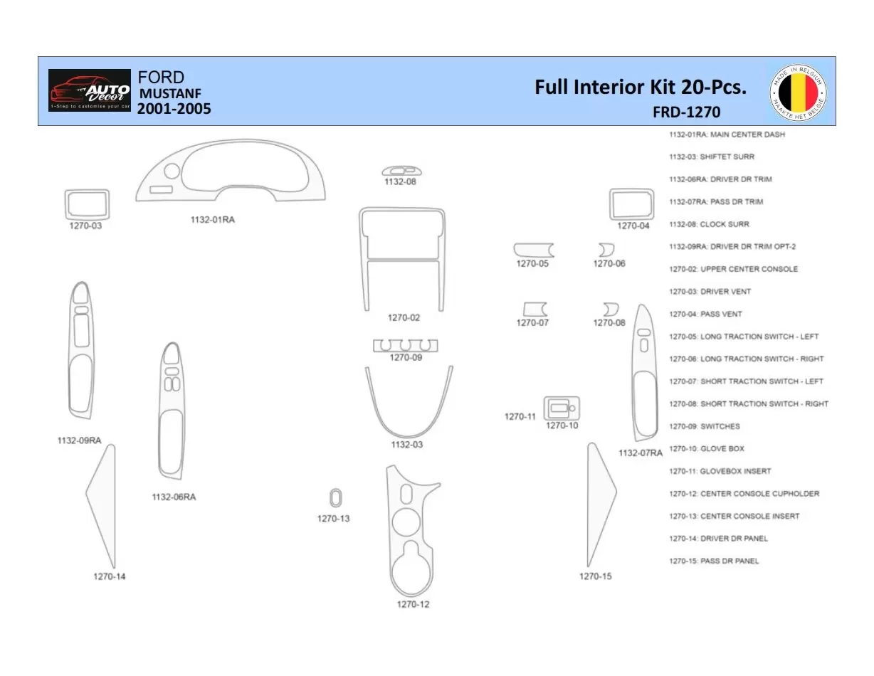 Ford Mustang 2001-2005 Mittelkonsole Armaturendekor WHZ Cockpit Dekor 20 Teilige - 1- Cockpit Dekor Innenraum