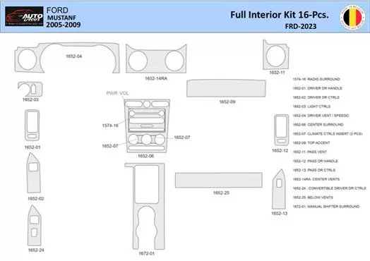 Ford Mustang 2005-2009 Mittelkonsole Armaturendekor WHZ Cockpit Dekor 16 Teilige - 1- Cockpit Dekor Innenraum