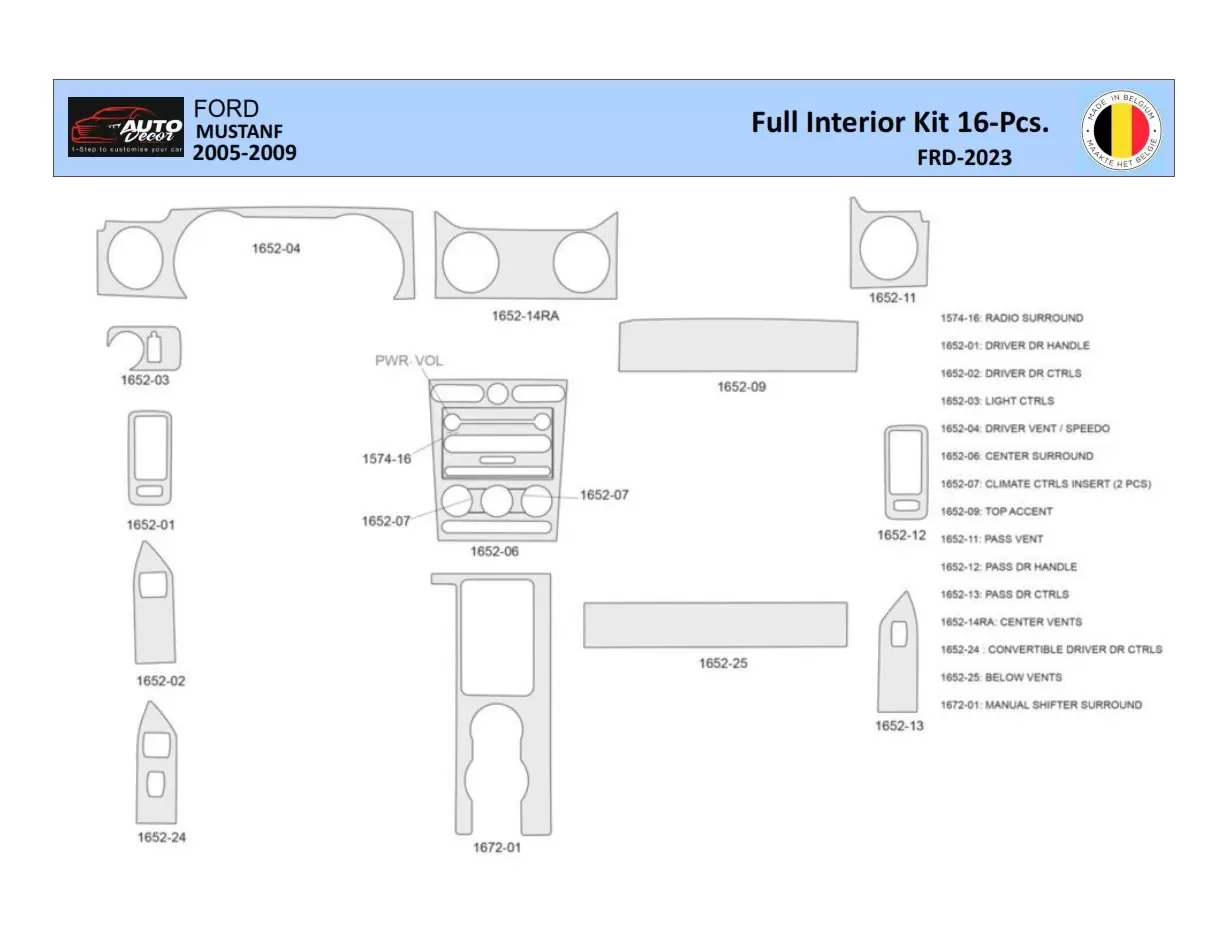 Ford Mustang 2005-2009 Mittelkonsole Armaturendekor WHZ Cockpit Dekor 16 Teilige - 1- Cockpit Dekor Innenraum