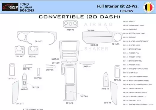 Ford Mustang 2010-2015 Mittelkonsole Armaturendekor WHZ Cockpit Dekor 22 Teilige - 1- Cockpit Dekor Innenraum