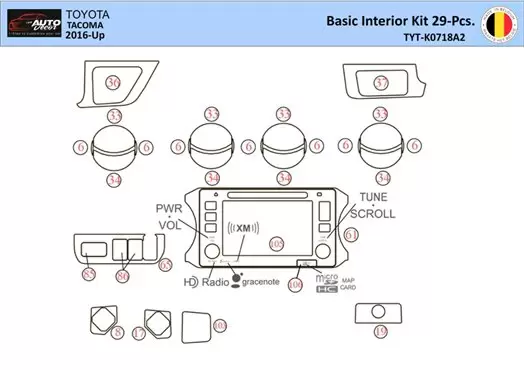Toyota Tacoma 2016-2021 Mittelkonsole Armaturendekor WHZ Cockpit Dekor 29 Teilige