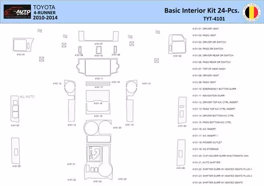 Toyota 4Runner 2010-2014 Mittelkonsole Armaturendekor WHZ Cockpit Dekor 33 Teilige