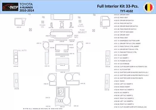 Toyota 4Runner 2010-2014 Mittelkonsole Armaturendekor WHZ Cockpit Dekor 33 Teilige