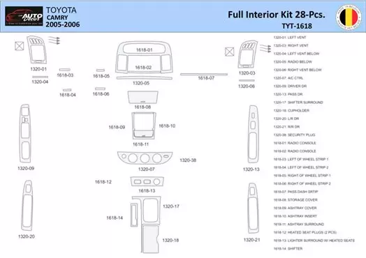 Toyota Camry 2005-2006 Mittelkonsole Armaturendekor WHZ Cockpit Dekor 28 Teilige