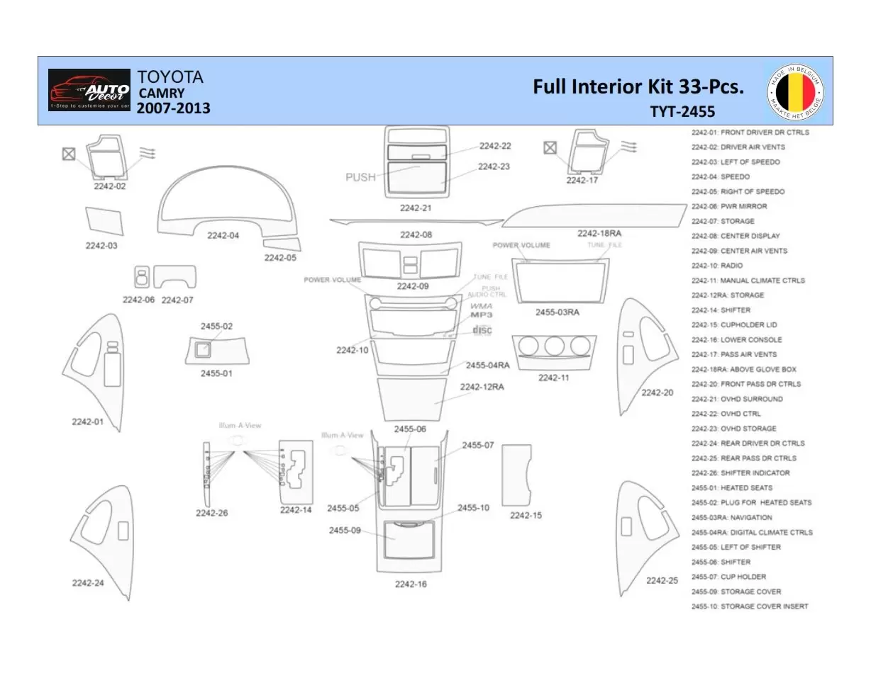 Toyota Camry 2006-2013 Mittelkonsole Armaturendekor WHZ Cockpit Dekor 33 Teilige - 1- Cockpit Dekor Innenraum