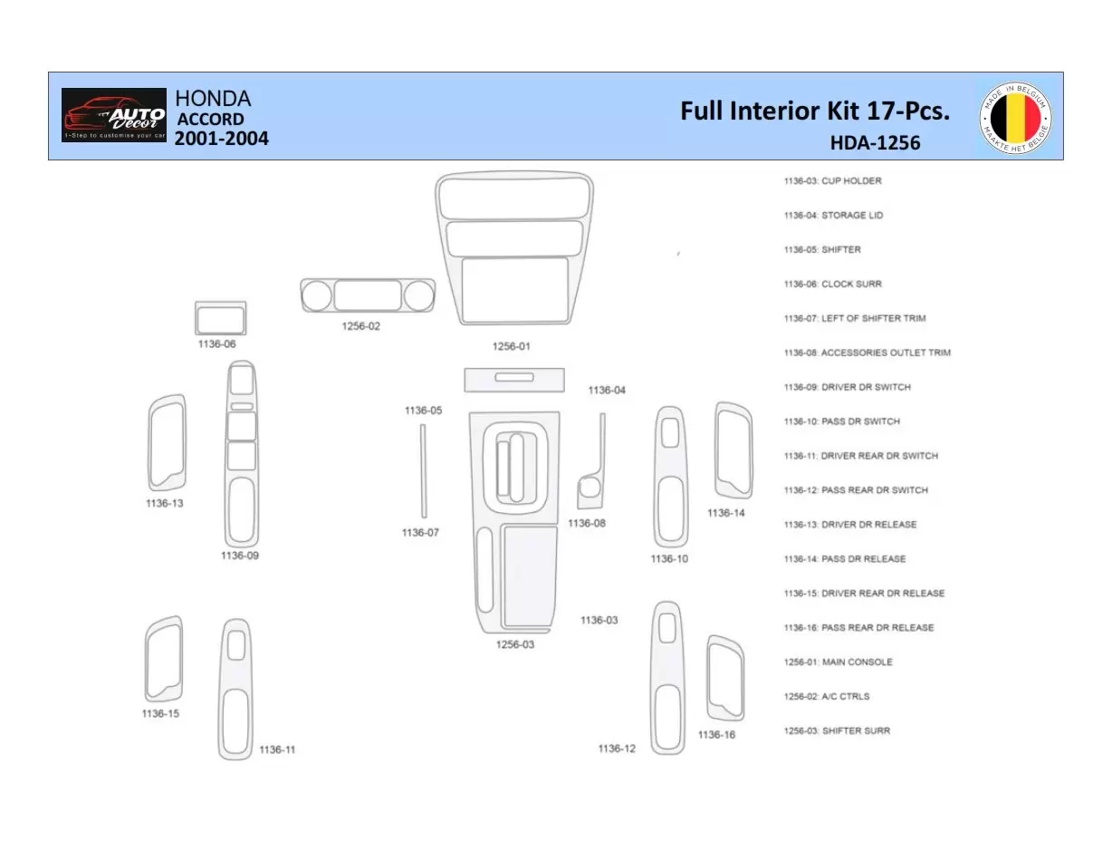 Honda Accord 2001-2004 Mittelkonsole Armaturendekor WHZ Cockpit Dekor 17 Teilige - 1- Cockpit Dekor Innenraum