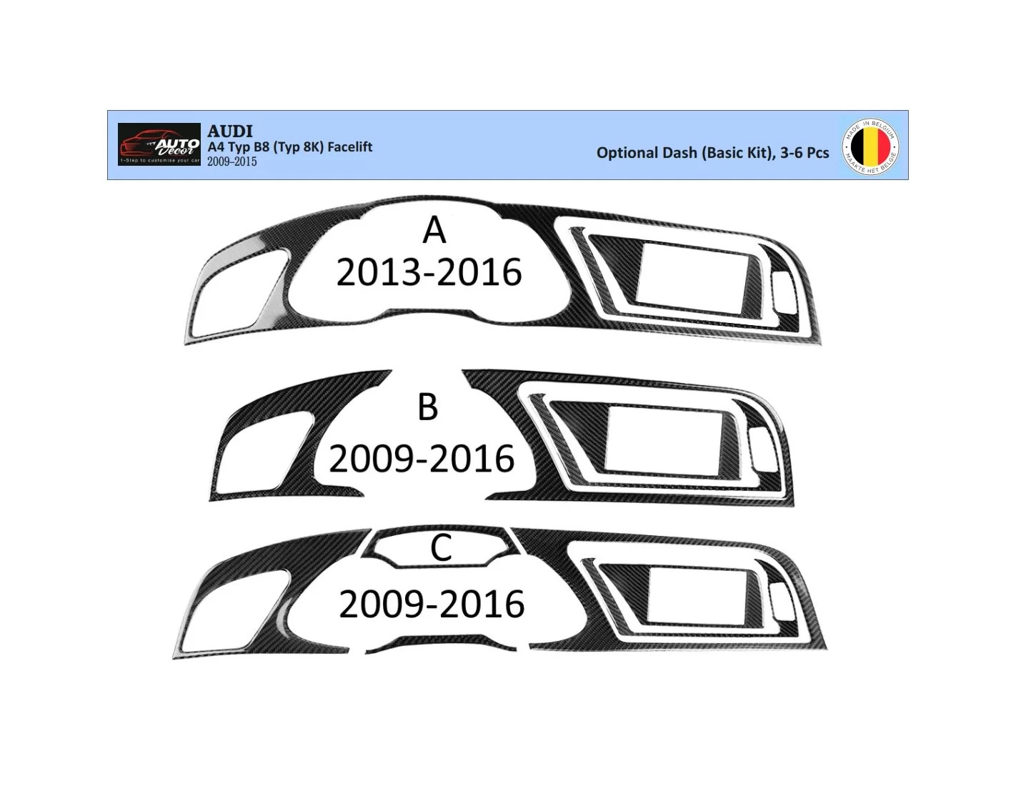 Audi A4 B8 Typ 8K 2009-2015 Mittelkonsole Armaturendekor Cockpit Dekor 3-6-Parts