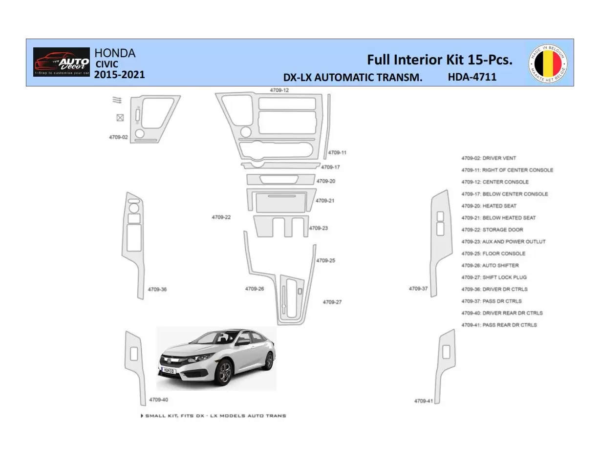 Honda Civic XI 2015-2021 Mittelkonsole Armaturendekor WHZ Cockpit Dekor 15 Teilige