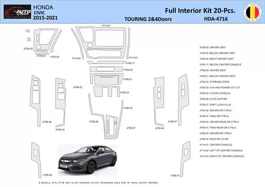 Honda Civic XI 2015-2021 Mittelkonsole Armaturendekor WHZ Cockpit Dekor 20 Teilige
