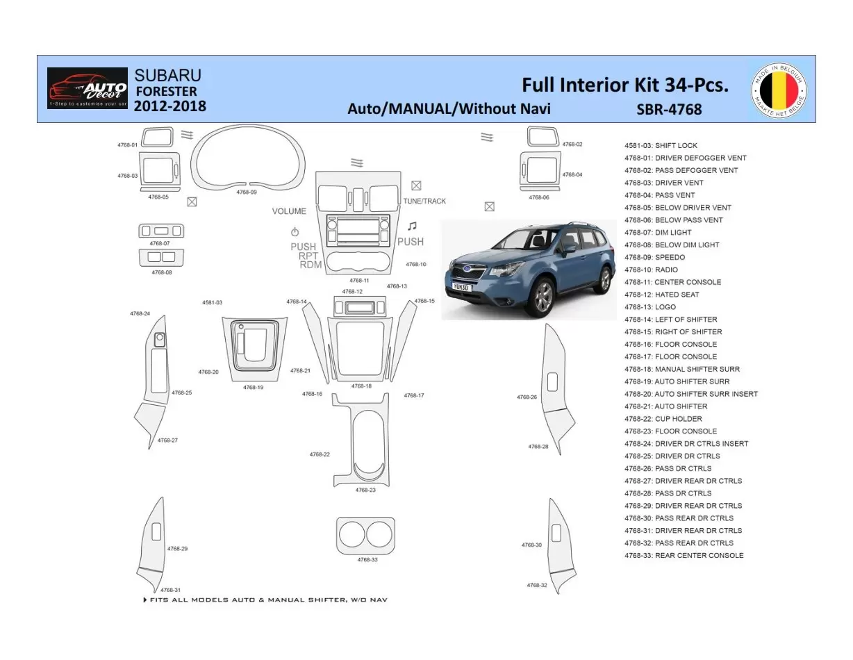 Subaru Forester 2012-2018 Mittelkonsole Armaturendekor WHZ Cockpit Dekor 34 Teilige - 1- Cockpit Dekor Innenraum
