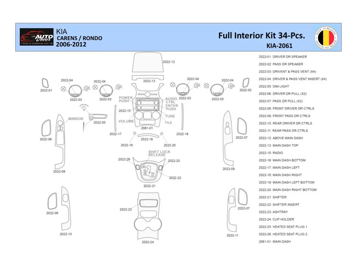 KIA Carens 2009 Mittelkonsole Armaturendekor WHZ Cockpit Dekor 34 Teilige - 1- Cockpit Dekor Innenraum