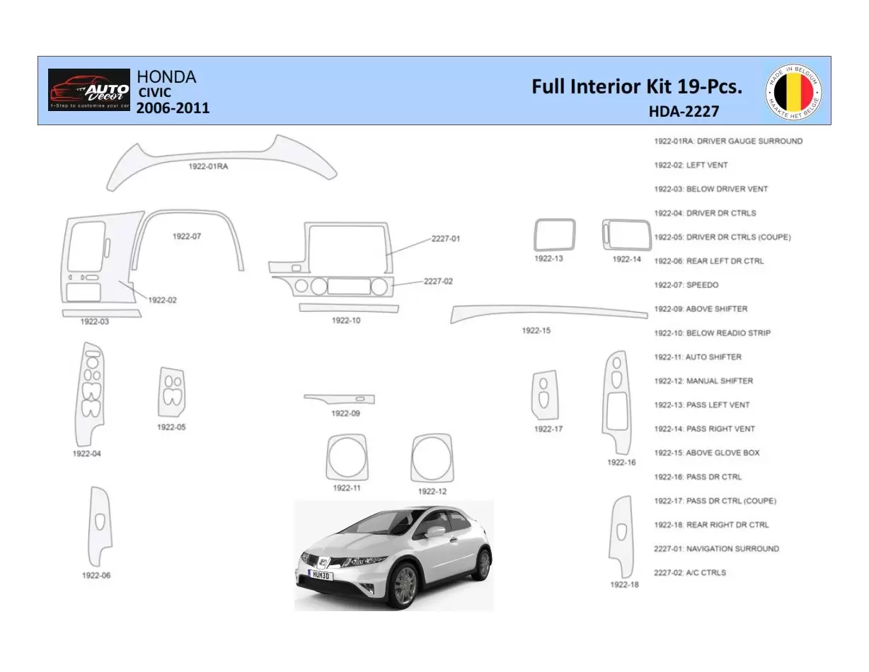 Honda Civic 2006-2011 Mittelkonsole Armaturendekor WHZ Cockpit Dekor 19 Teilige - 1- Cockpit Dekor Innenraum