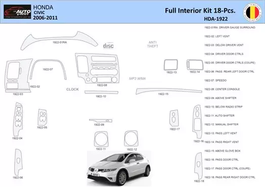 Honda Civic 2006-2011 Mittelkonsole Armaturendekor WHZ Cockpit Dekor 18 Teilige - 1- Cockpit Dekor Innenraum Honda Civic 2006-2011 Mittelkonsole Armaturendekor WHZ Cockpit Dekor 18 Teilige - 1- Cockpit Dekor Innenraum